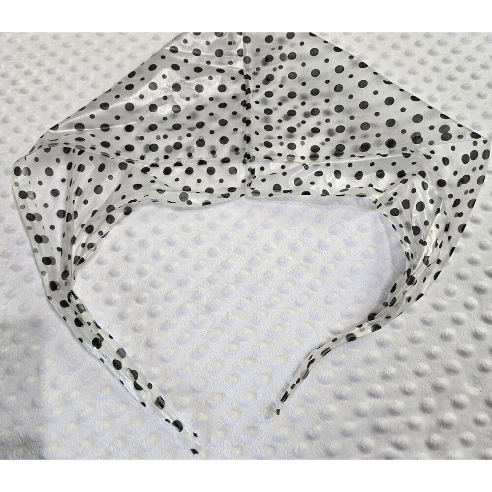 Vintage Clear Black Polka Dot Vinyl Rain Poncho Cape  Hood Made In Taiwan Set - Picture 7 of 12